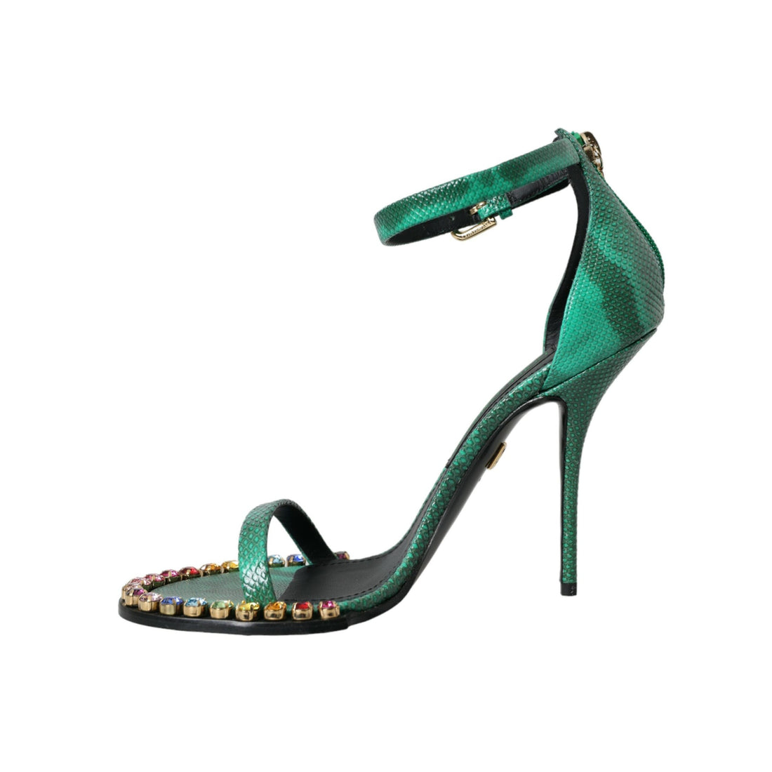 Dolce & Gabbana Green Exotic Leather Crystal Sandals Shoes