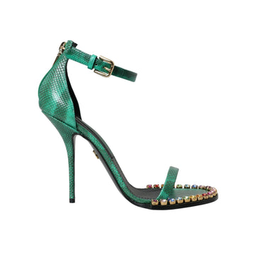 Dolce & Gabbana Green Exotic Leather Crystal Sandals Shoes