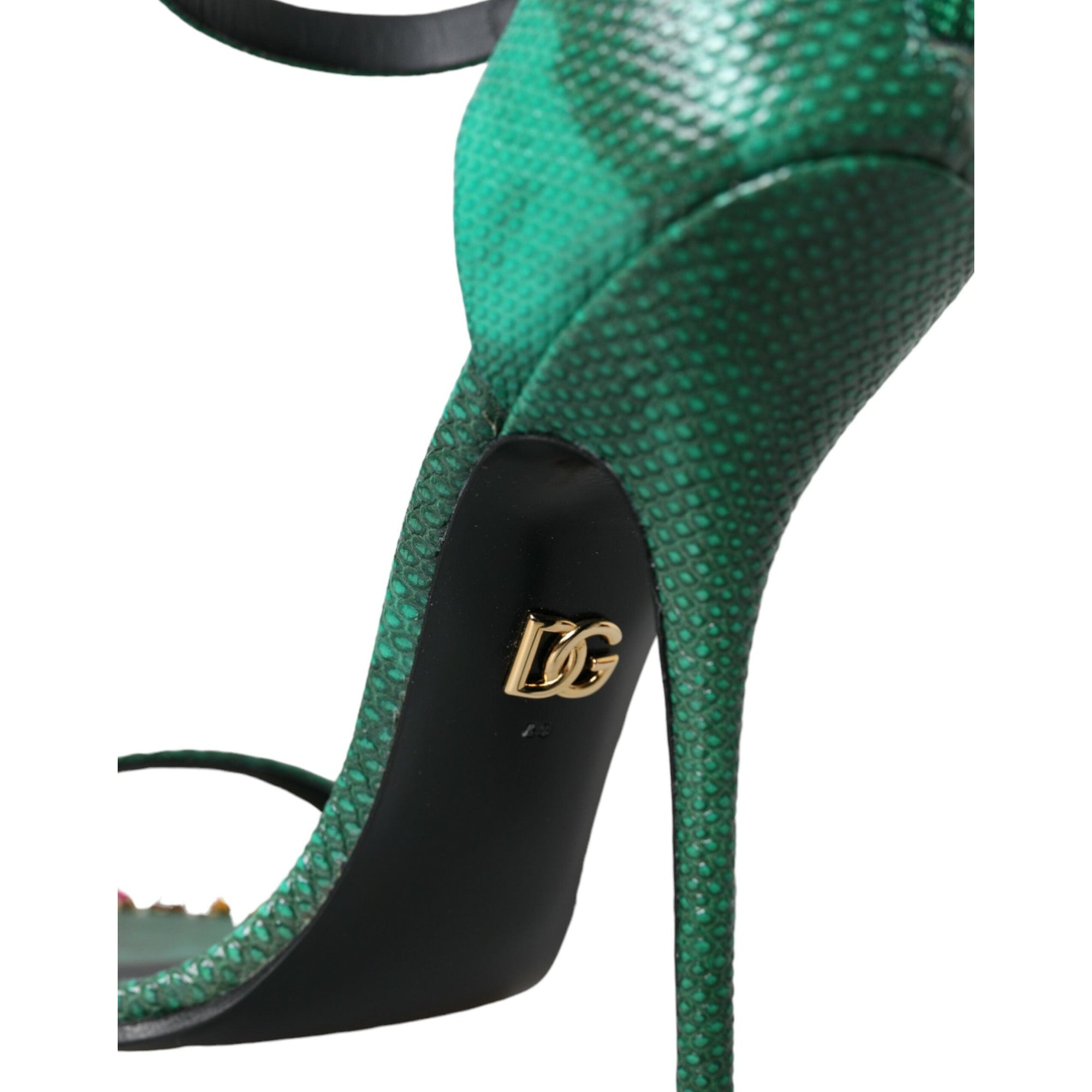 Dolce &amp; Gabbana Green Exotic Leather Crystal Sandals Shoes