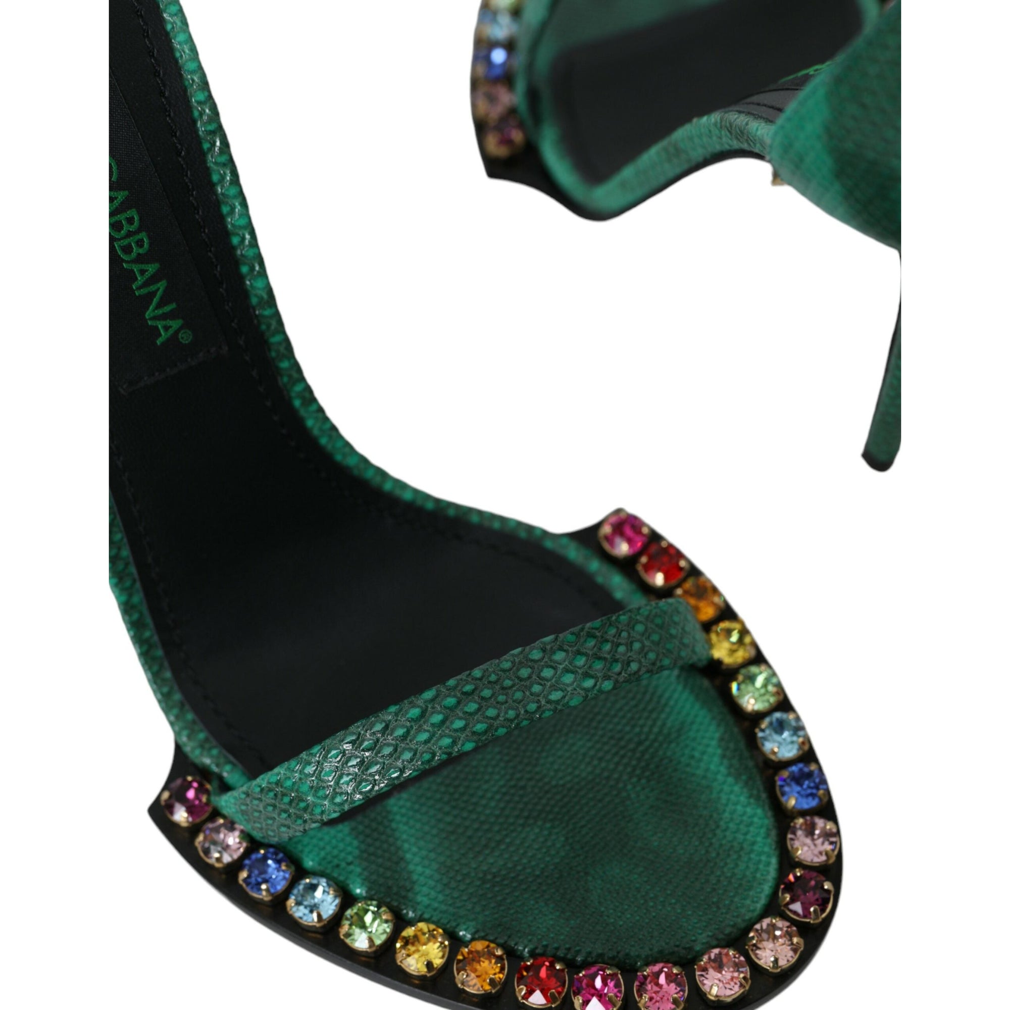 Dolce &amp; Gabbana Green Exotic Leather Crystal Sandals Shoes