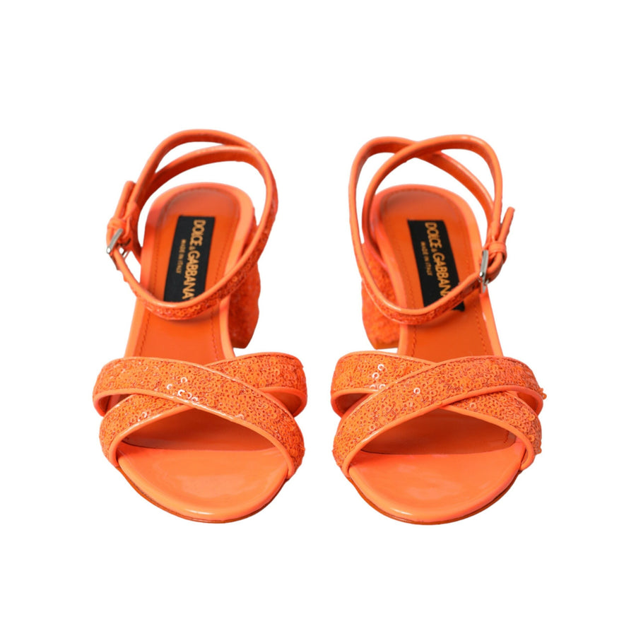 Dolce & Gabbana Orange Sequin Ankle Strap Sandals Shoes