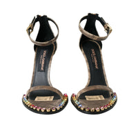 Dolce & Gabbana Brown Exotic Leather Crystal Sandals Shoes