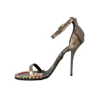 Dolce & Gabbana Brown Exotic Leather Crystal Sandals Shoes