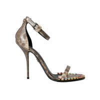 Dolce & Gabbana Brown Exotic Leather Crystal Sandals Shoes