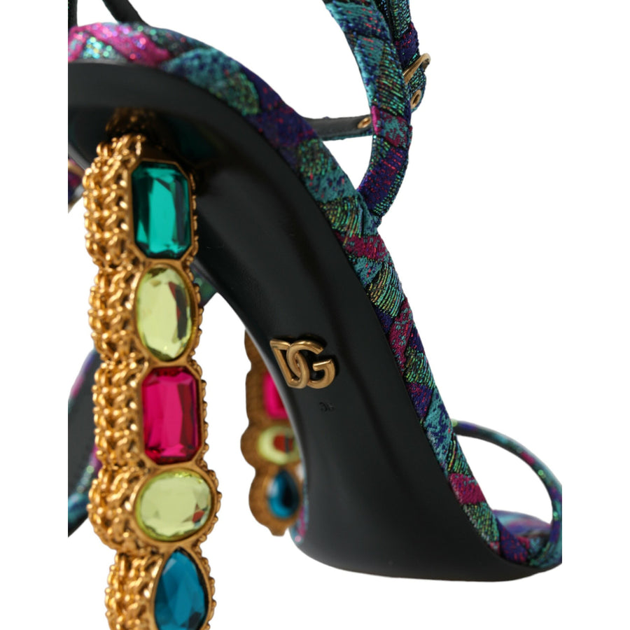 Dolce & Gabbana Multicolor Jacquard Crystals Sandals Shoes