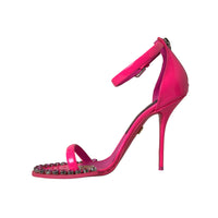 Dolce & Gabbana Pink Leather Crystal Heels Sandals Shoes