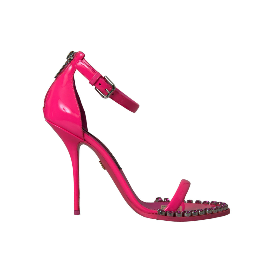 Dolce & Gabbana Pink Leather Crystal Heels Sandals Shoes