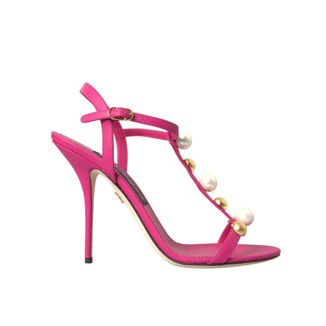 Dolce & Gabbana Pink Embellished Leather Sandals Heels Shoes