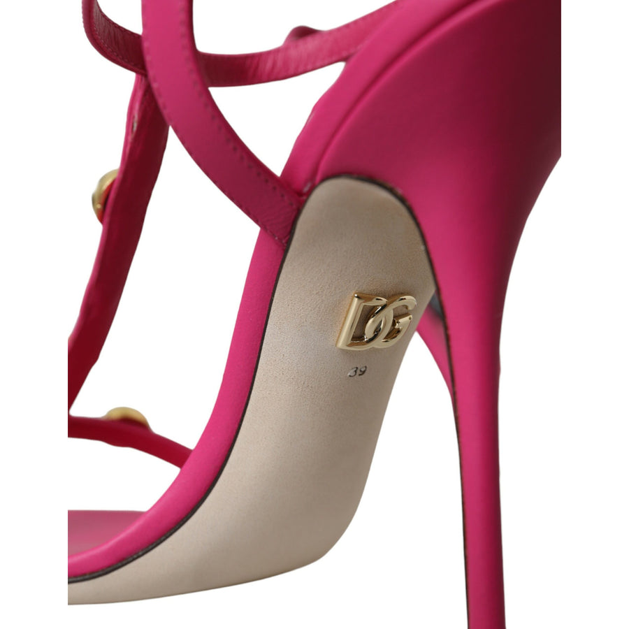 Dolce & Gabbana Pink Embellished Leather Sandals Heels Shoes