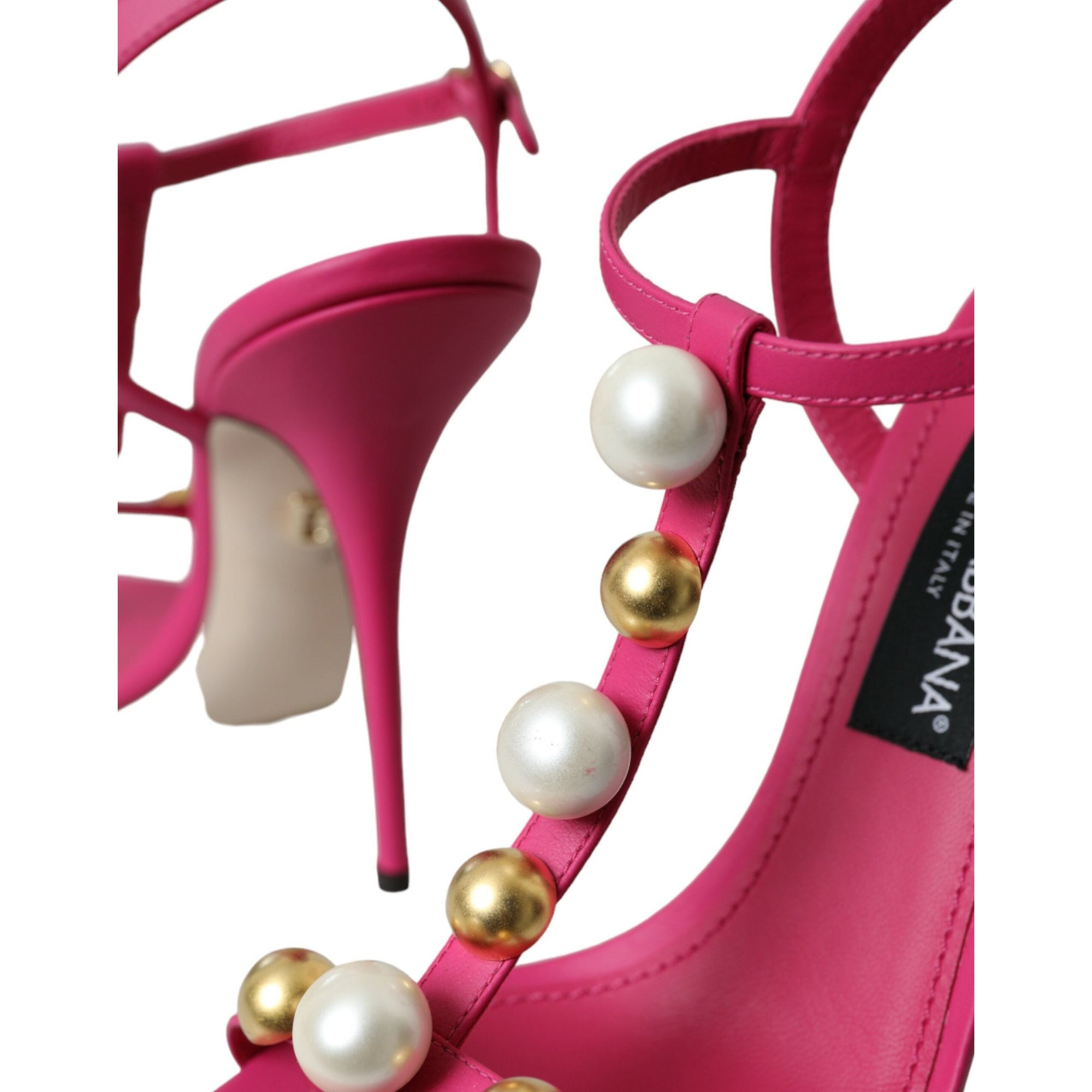 Dolce &amp; Gabbana Pink Embellished Leather Sandals Heels Shoes