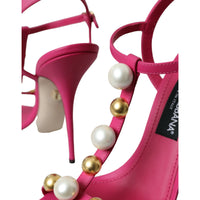 Dolce & Gabbana Pink Embellished Leather Sandals Heels Shoes