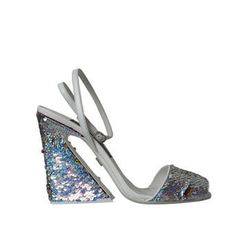 Dolce & Gabbana White Silver Sequin Ankle Strap Sandals Shoes