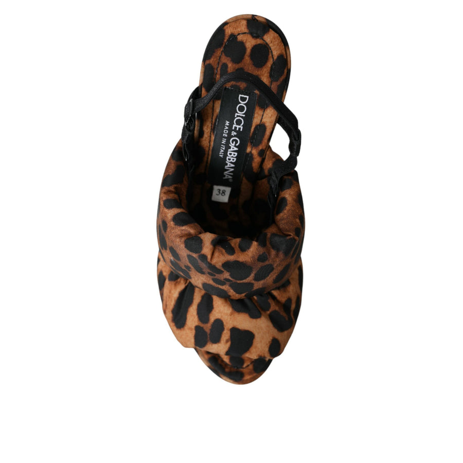 Dolce & Gabbana Brown Leopard Slingback Heels Sandals Shoes