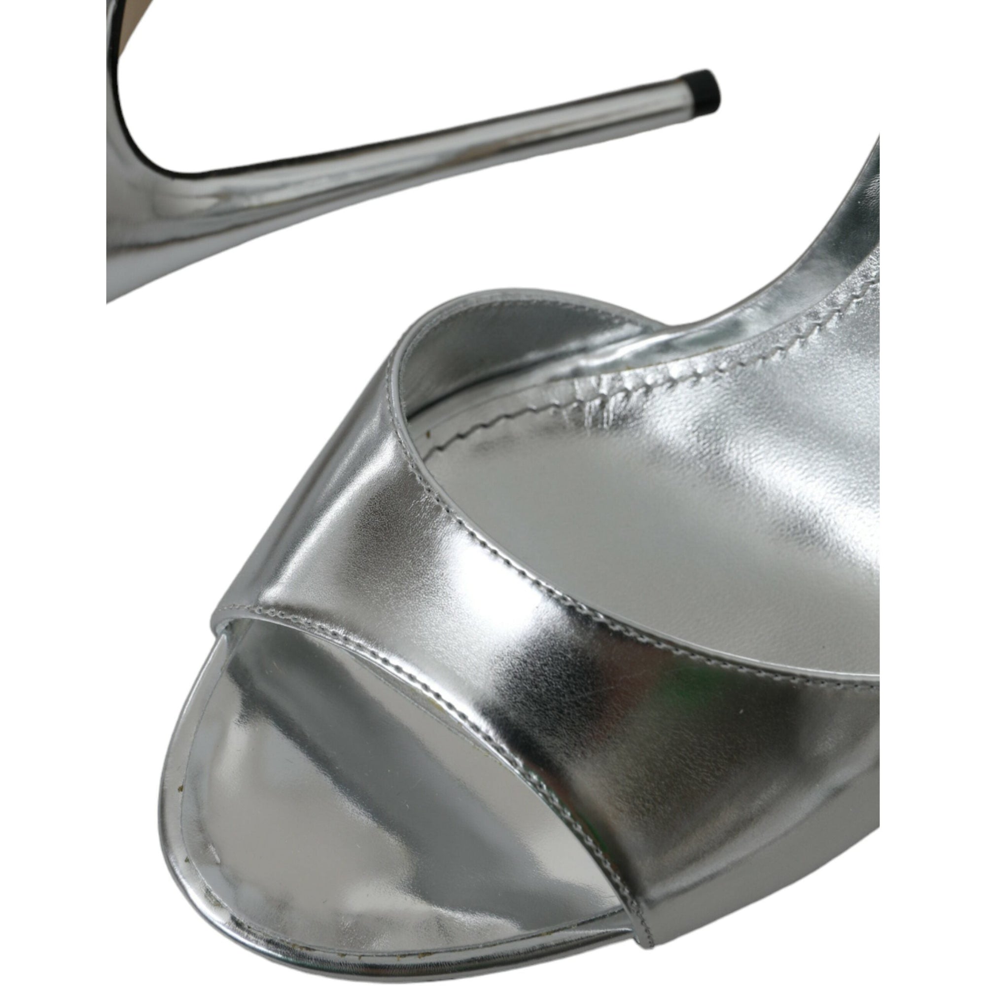 Dolce &amp; Gabbana Silver KEIRA Leather Heels Sandals Shoes