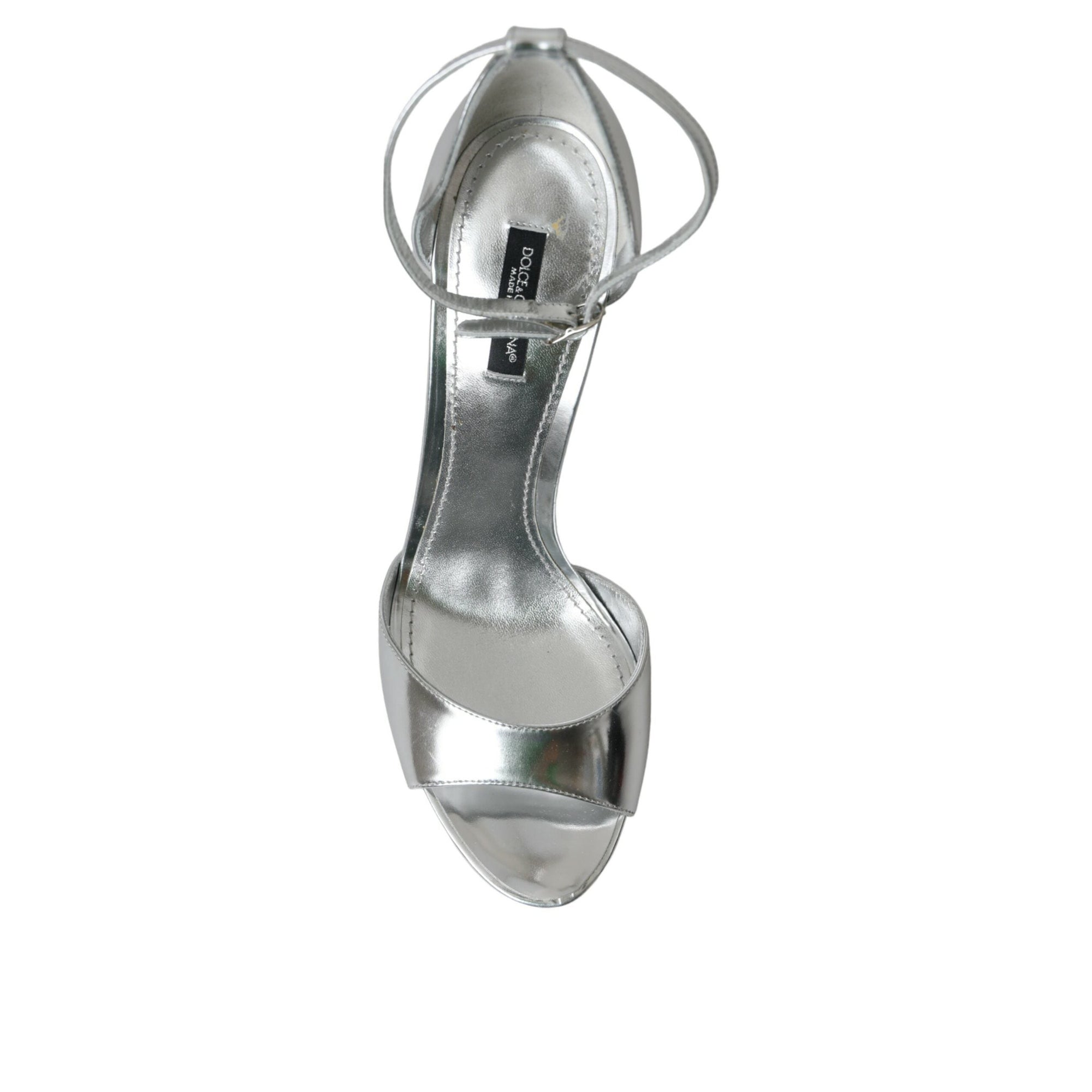 Dolce &amp; Gabbana Silver KEIRA Leather Heels Sandals Shoes