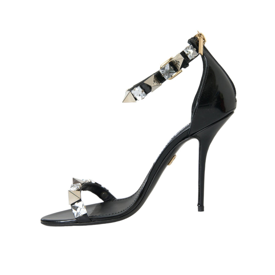 Dolce & Gabbana Black Crystals Sandals Ankle Strap Shoes