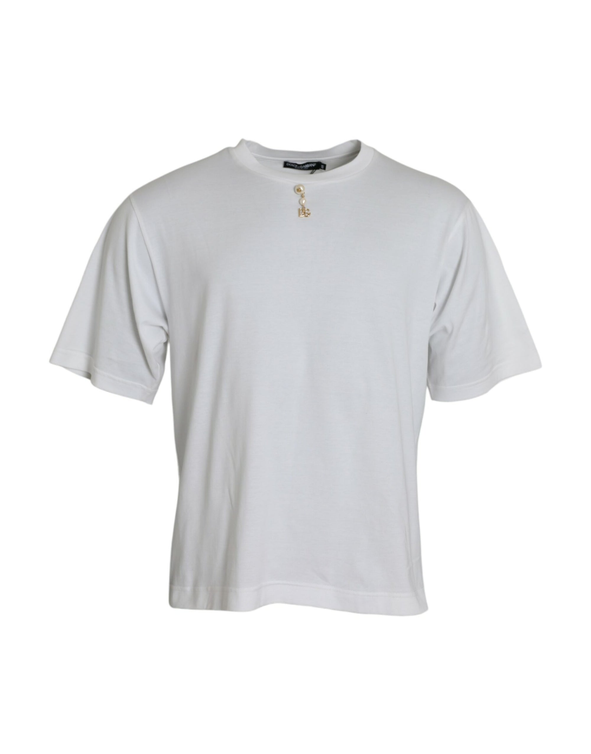 Dolce &amp; Gabbana White Embellished Cotton Crew Neck T-shirt