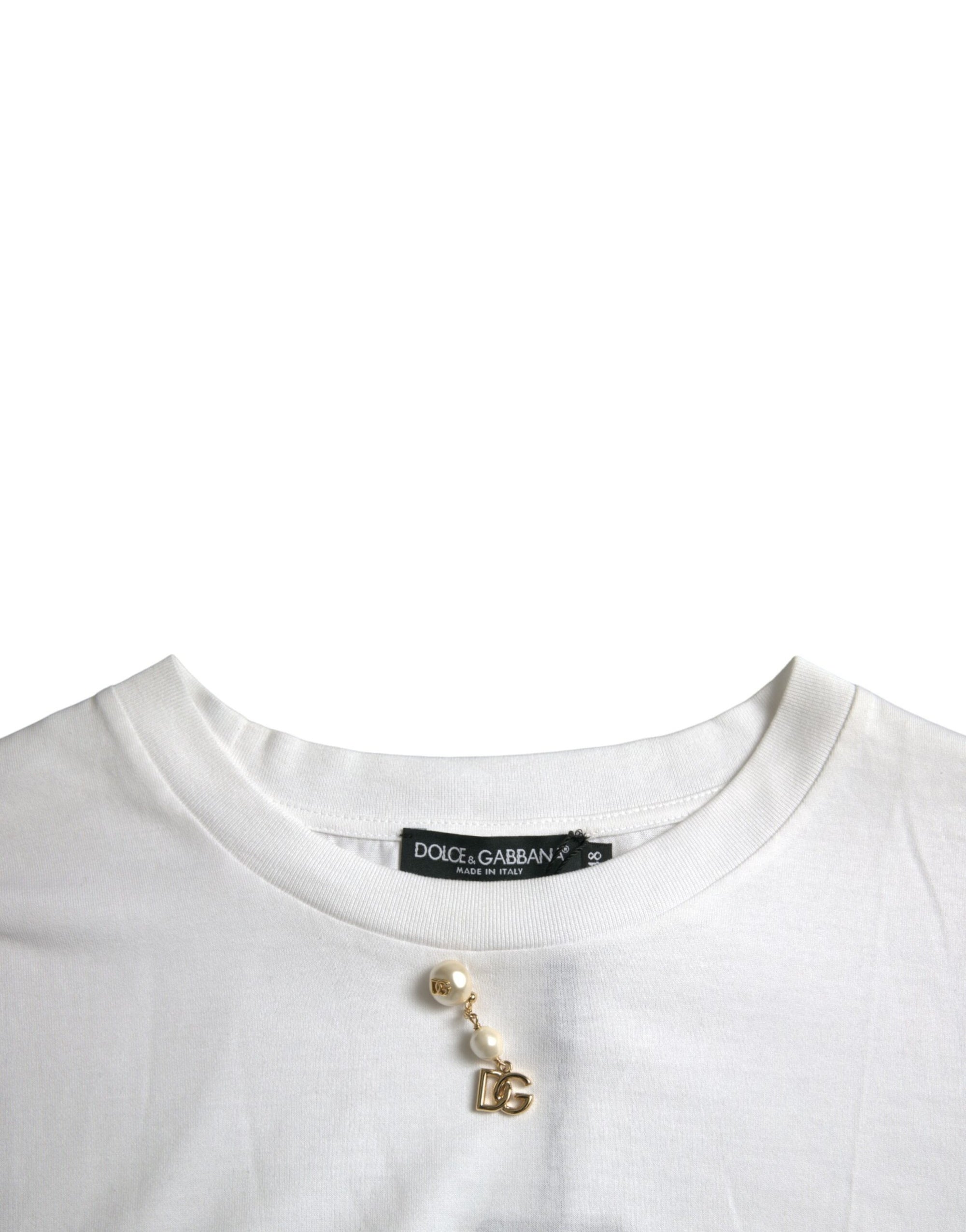 Dolce &amp; Gabbana White Embellished Cotton Crew Neck T-shirt