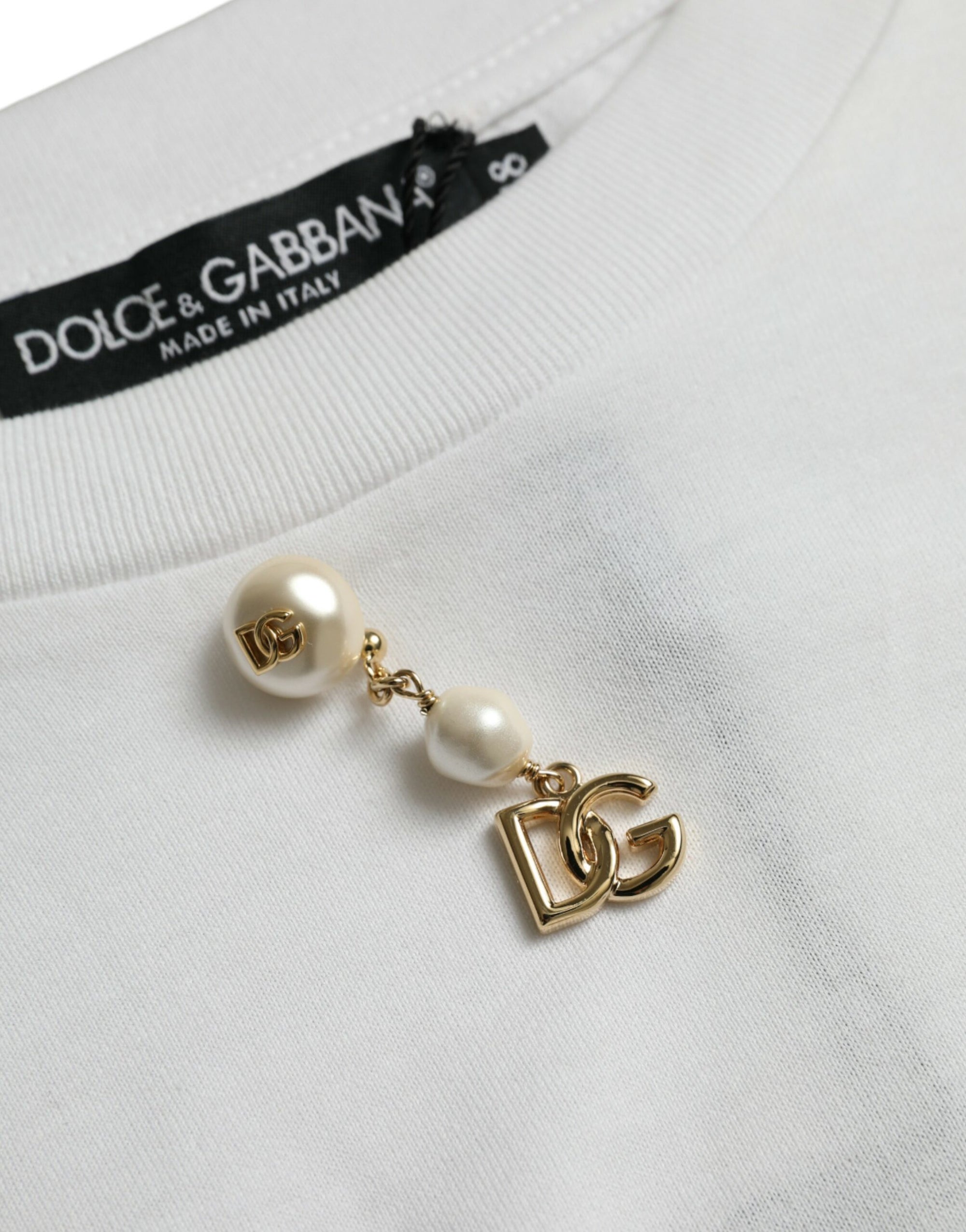Dolce &amp; Gabbana White Embellished Cotton Crew Neck T-shirt