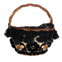 Dolce & Gabbana Chic Beige & Black Straw Snakeskin Bucket Bag