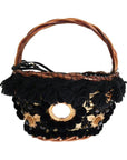 Dolce & Gabbana Chic Beige & Black Straw Snakeskin Bucket Bag