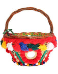 Dolce & Gabbana Elegant Beige Straw & Exotic Skins Pom Pom Tote