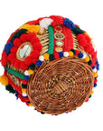 Dolce & Gabbana Elegant Beige Straw & Exotic Skins Pom Pom Tote