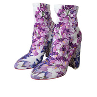 Dolce & Gabbana White Floral Jersey Stretch Boots Shoes