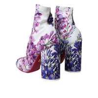 Dolce & Gabbana White Floral Jersey Stretch Boots Shoes