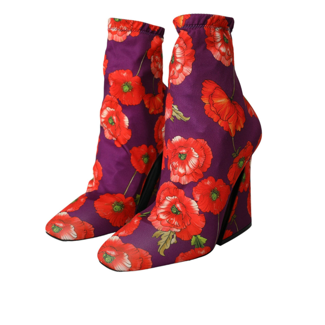 Dolce & Gabbana Purple Floral Jersey Stretch Boots Shoes