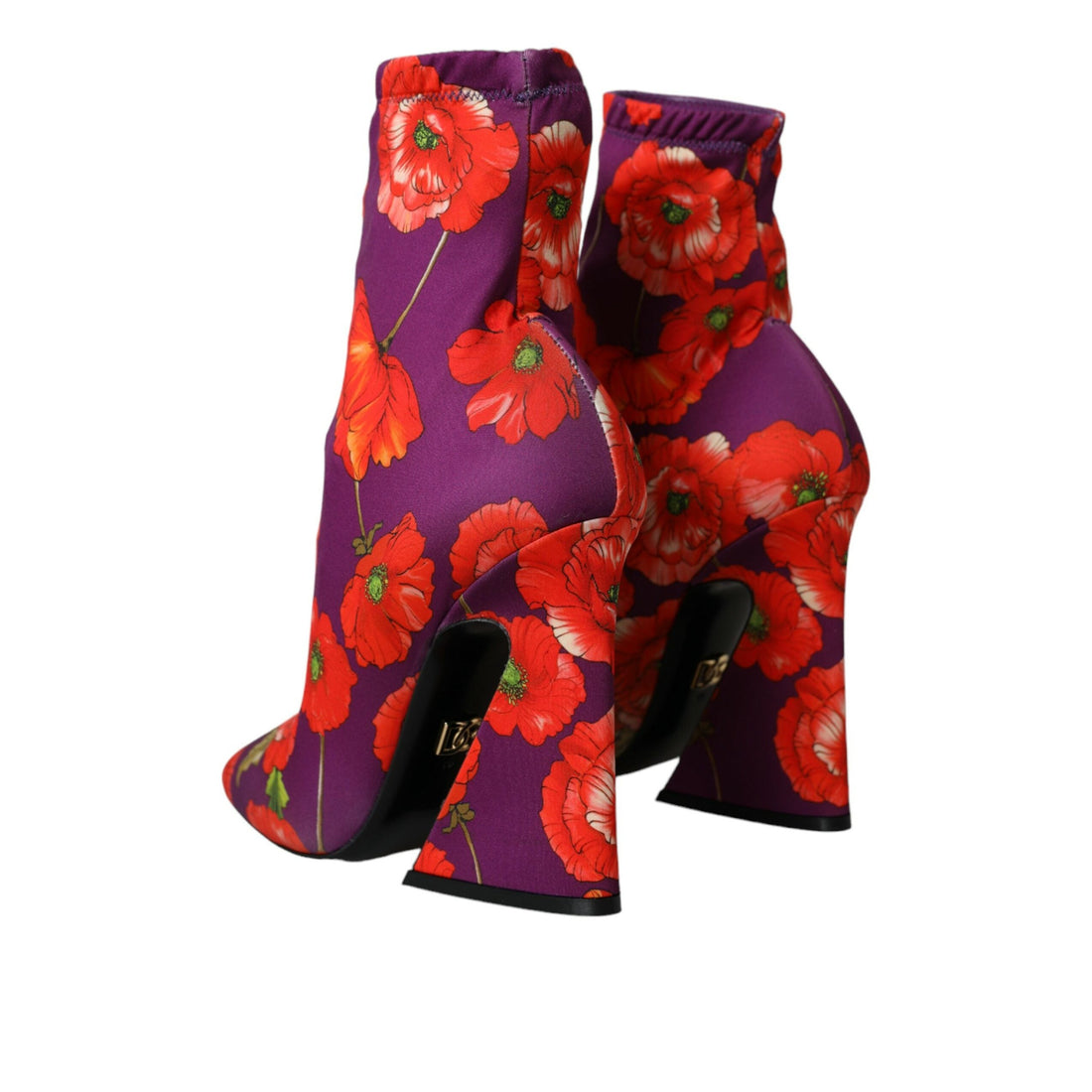 Dolce & Gabbana Purple Floral Jersey Stretch Boots Shoes