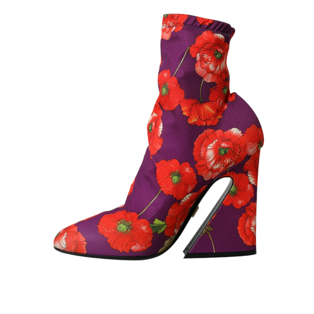 Dolce & Gabbana Purple Floral Jersey Stretch Boots Shoes