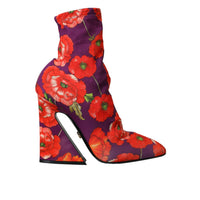 Dolce & Gabbana Purple Floral Jersey Stretch Boots Shoes