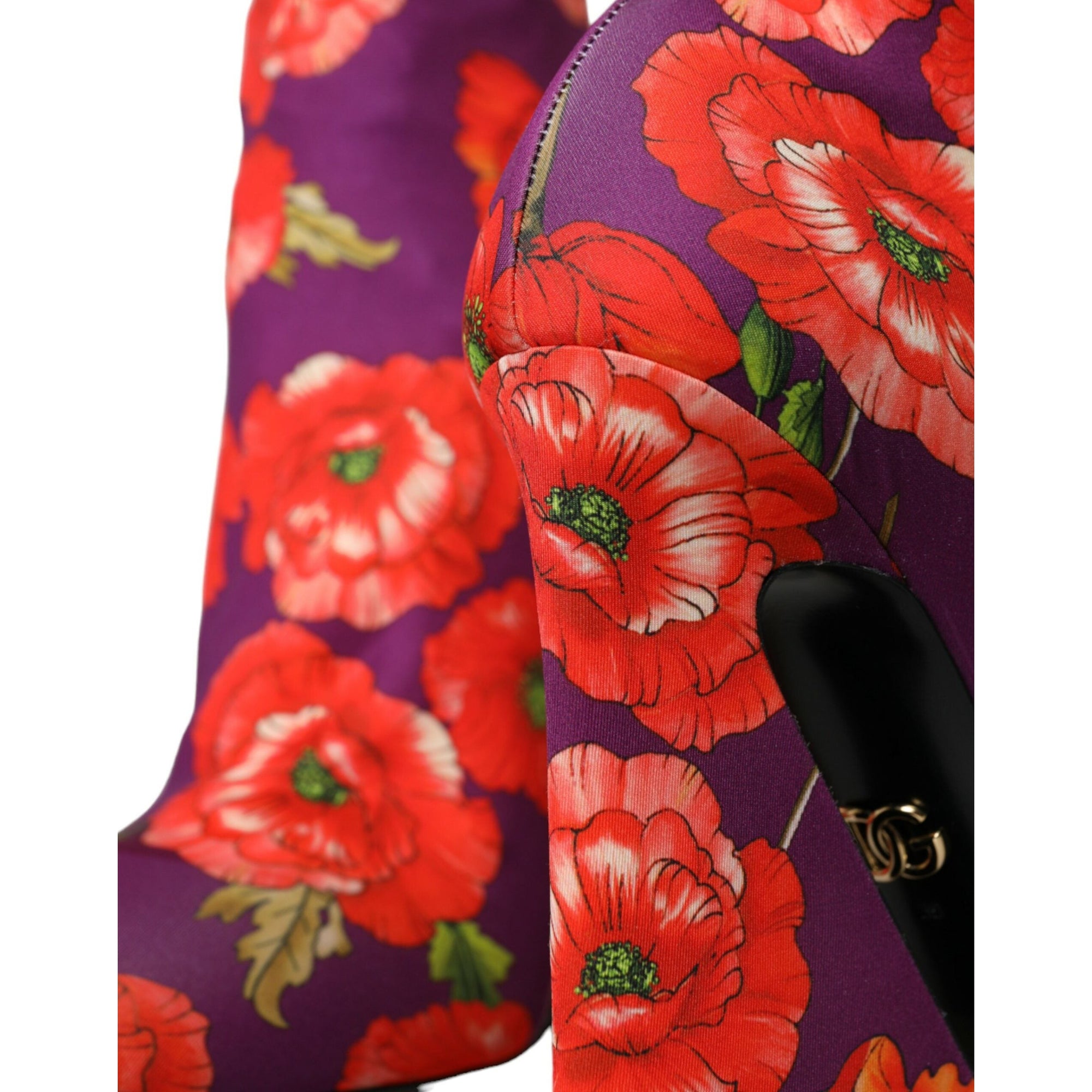 Dolce &amp; Gabbana Purple Floral Jersey Stretch Boots Shoes