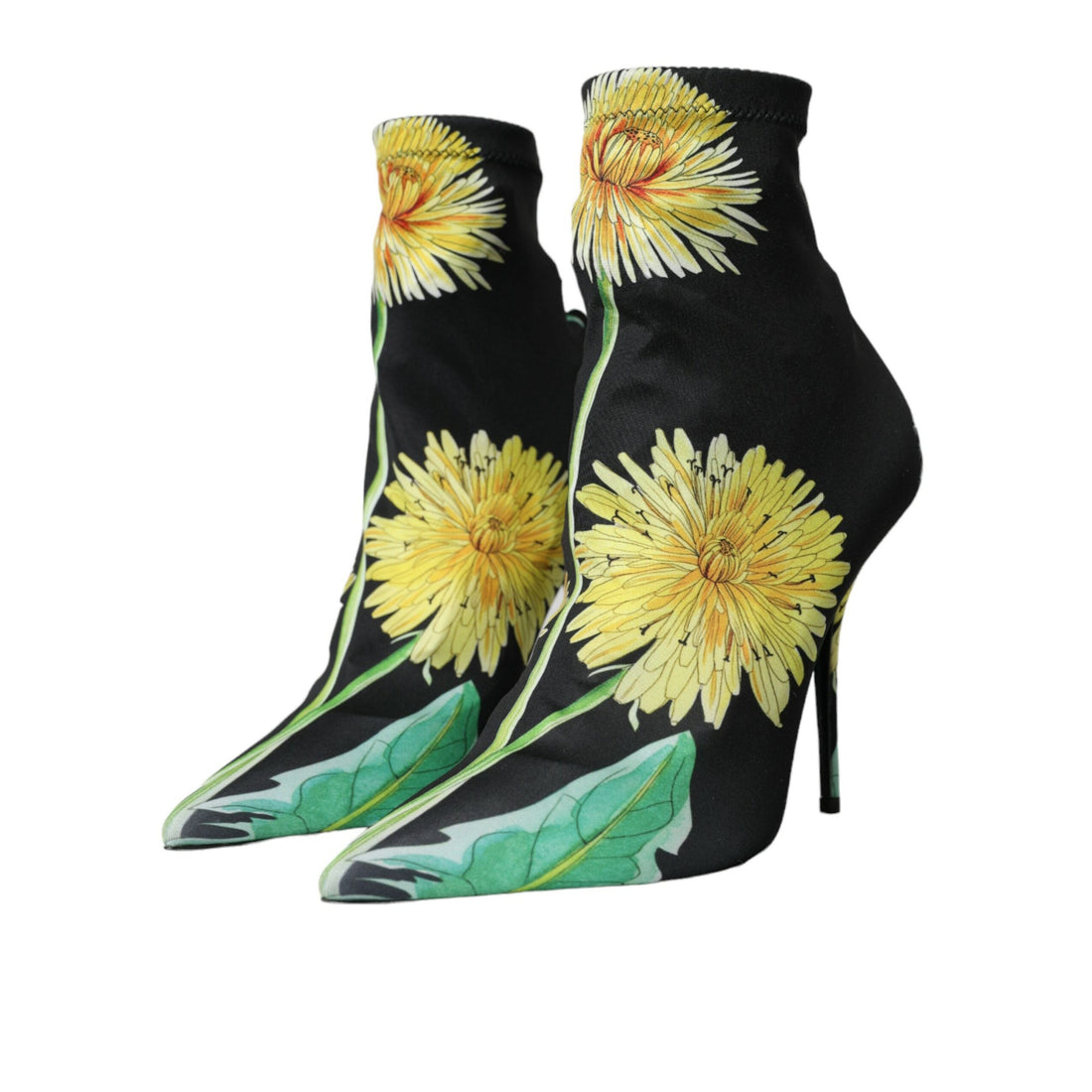 Dolce & Gabbana Black Floral Jersey Stretch Ankle Boots Shoes