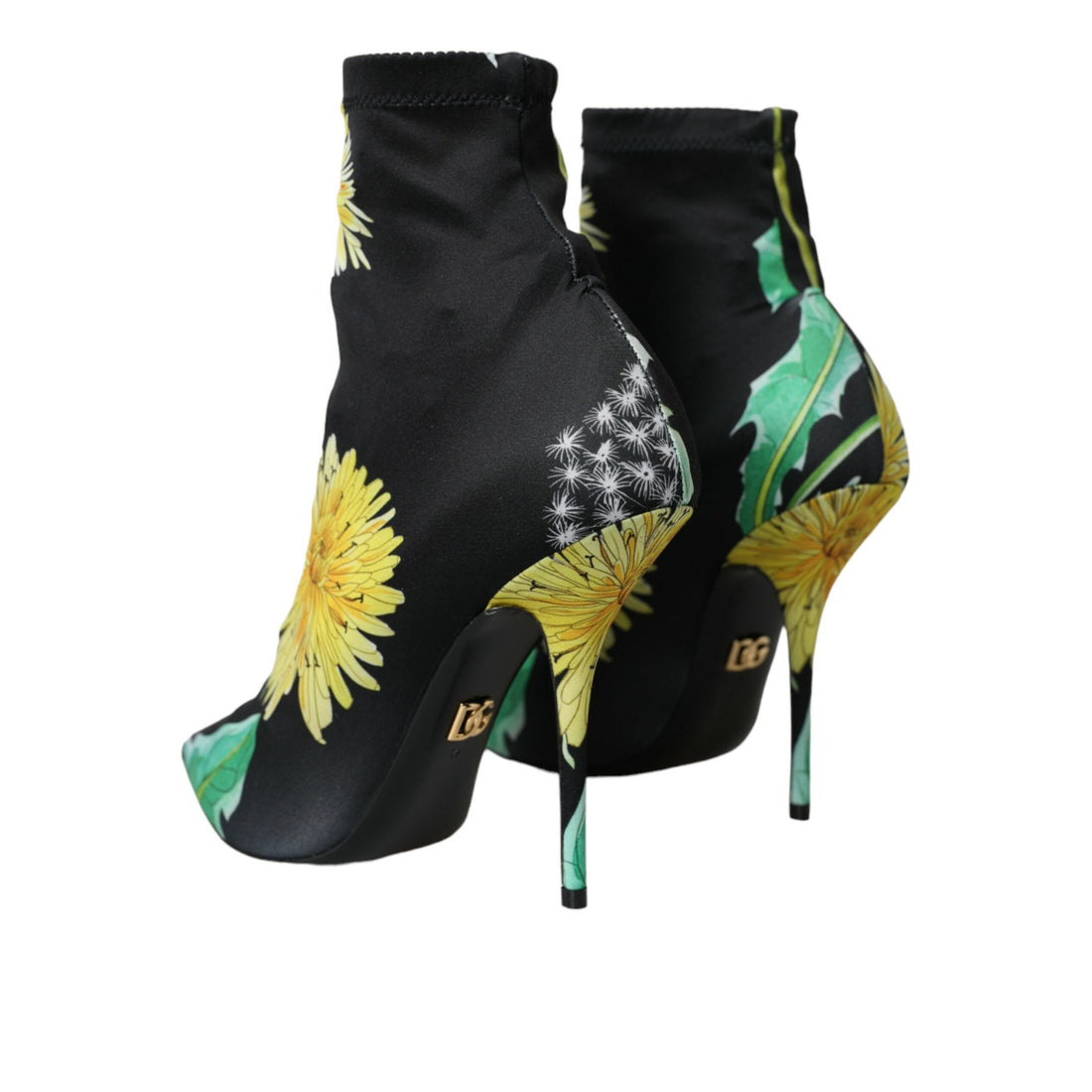 Dolce & Gabbana Black Floral Jersey Stretch Ankle Boots Shoes