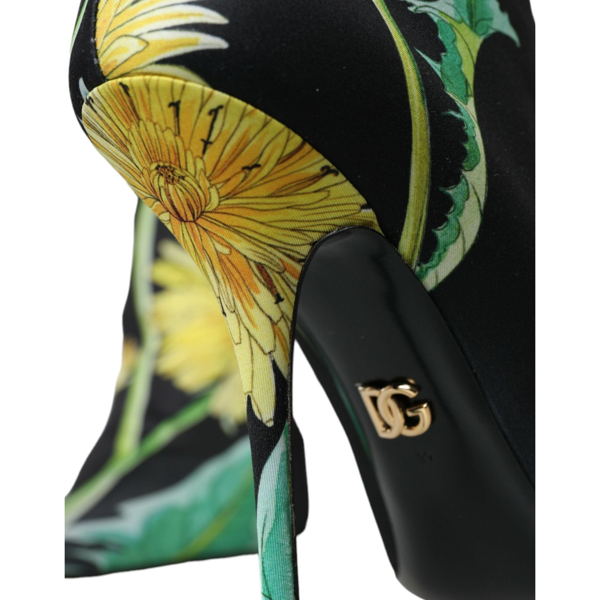 Dolce &amp; Gabbana Black Floral Jersey Stretch Ankle Boots Shoes