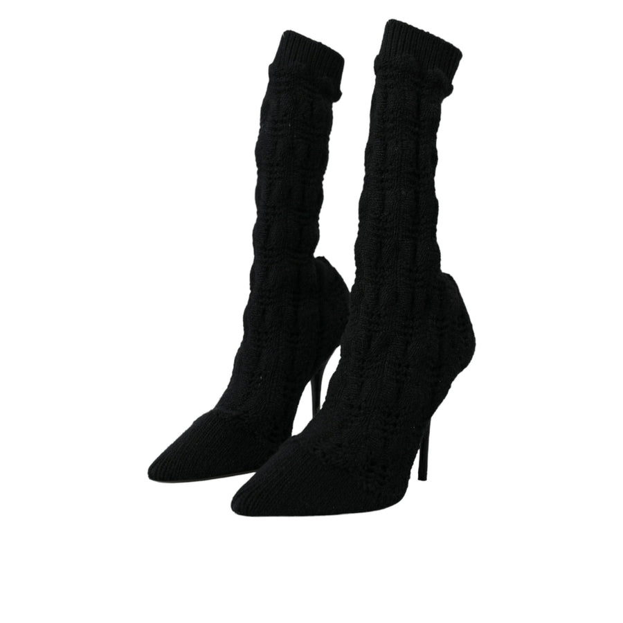 Dolce & Gabbana Black Stiletto Heels Mid Calf Boots Shoes