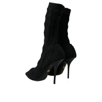 Dolce & Gabbana Black Stiletto Heels Mid Calf Boots Shoes