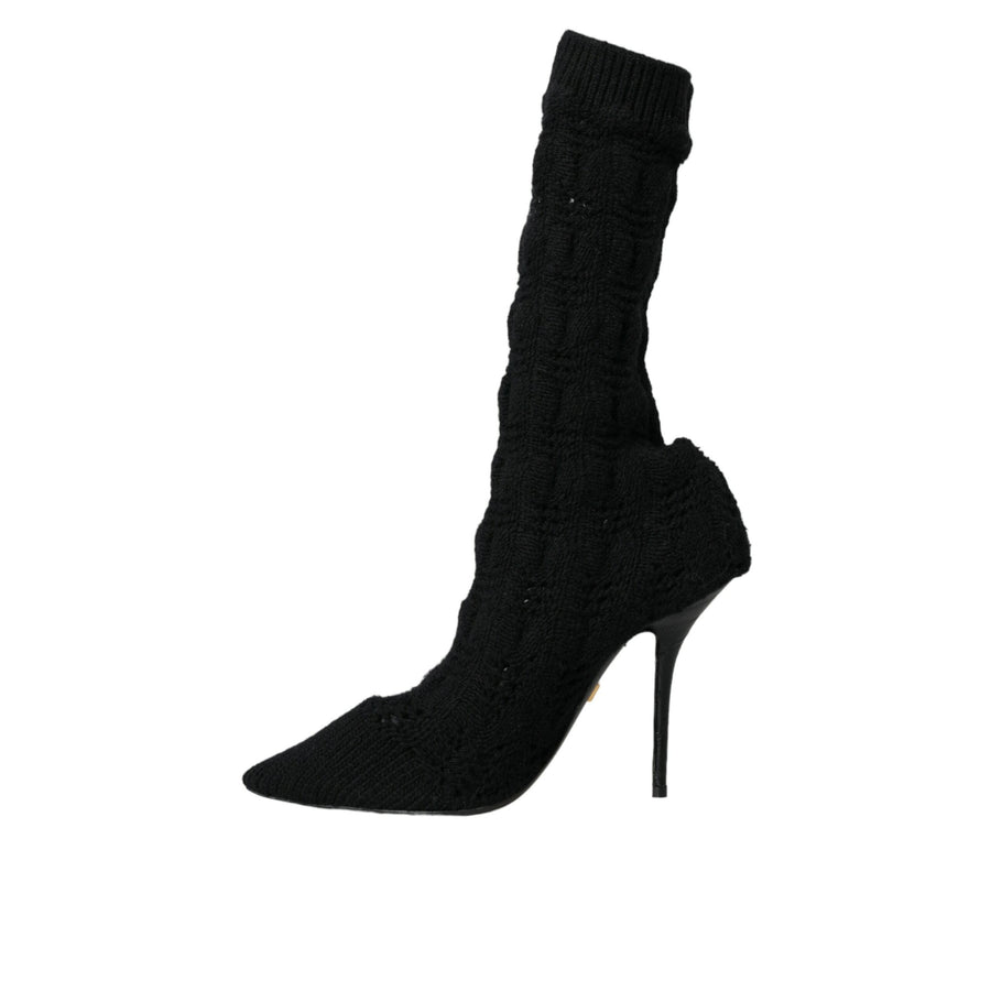 Dolce & Gabbana Black Stiletto Heels Mid Calf Boots Shoes