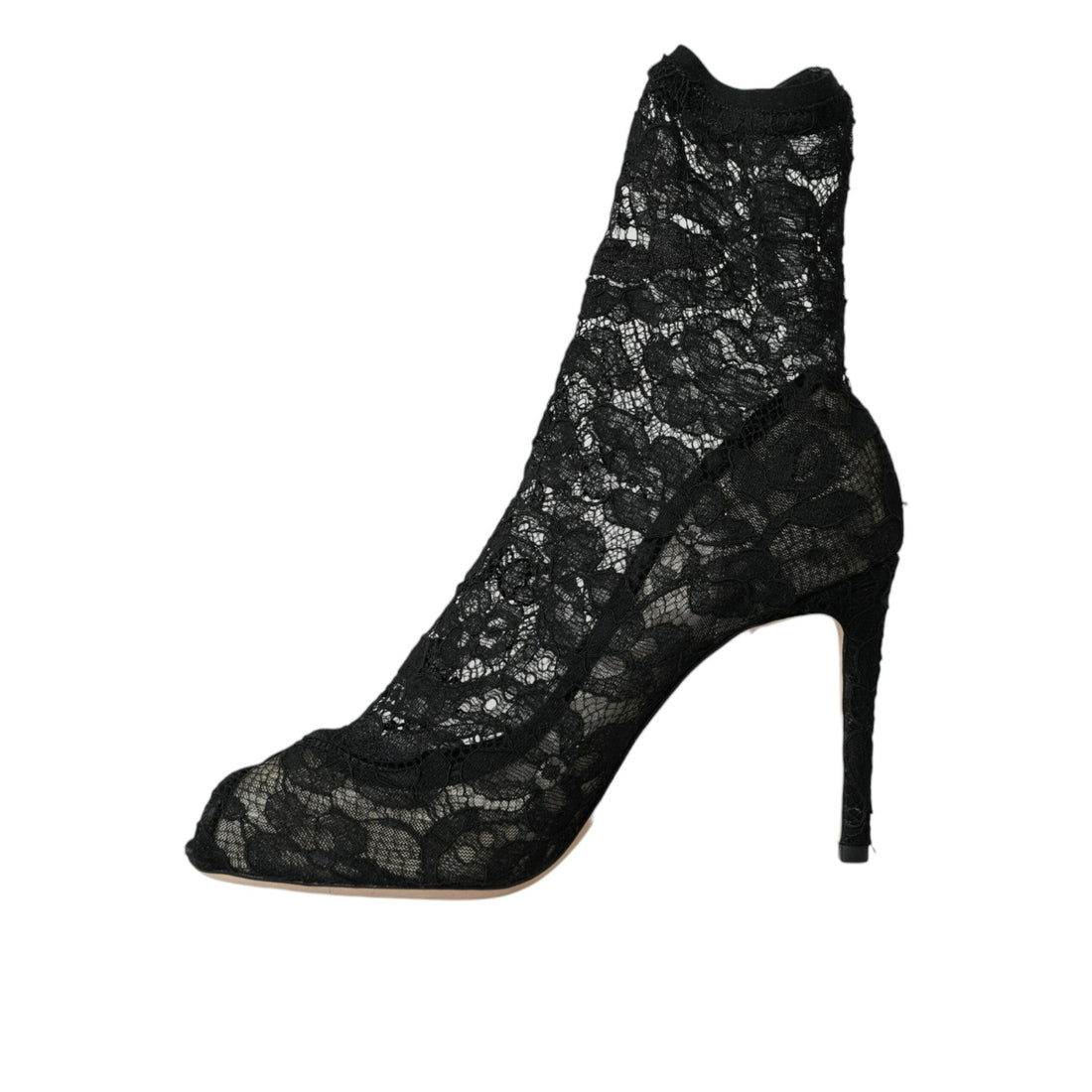 Dolce & Gabbana Black Stretch Taormina Lace Boots Shoes