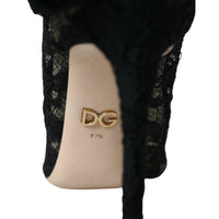 Dolce & Gabbana Black Stretch Taormina Lace Boots Shoes