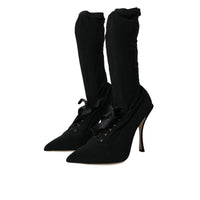 Dolce & Gabbana Black Stiletto Heels Mid Calf Boots Shoes