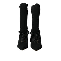 Dolce & Gabbana Black Stiletto Heels Mid Calf Boots Shoes