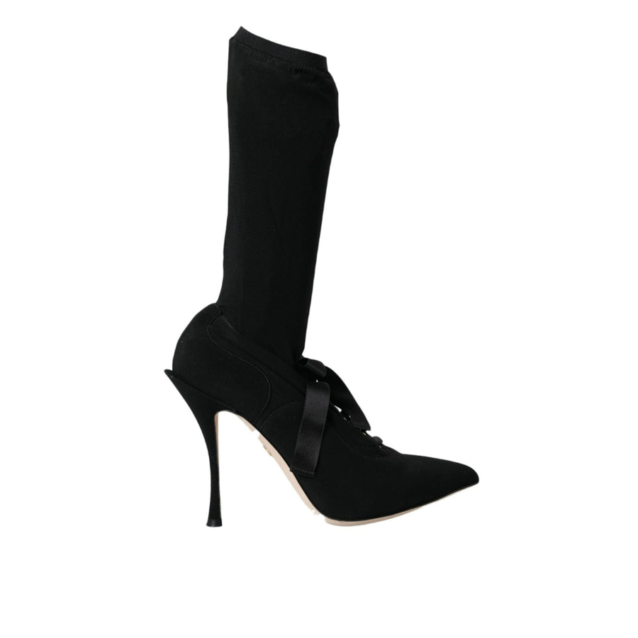 Dolce & Gabbana Black Stiletto Heels Mid Calf Boots Shoes