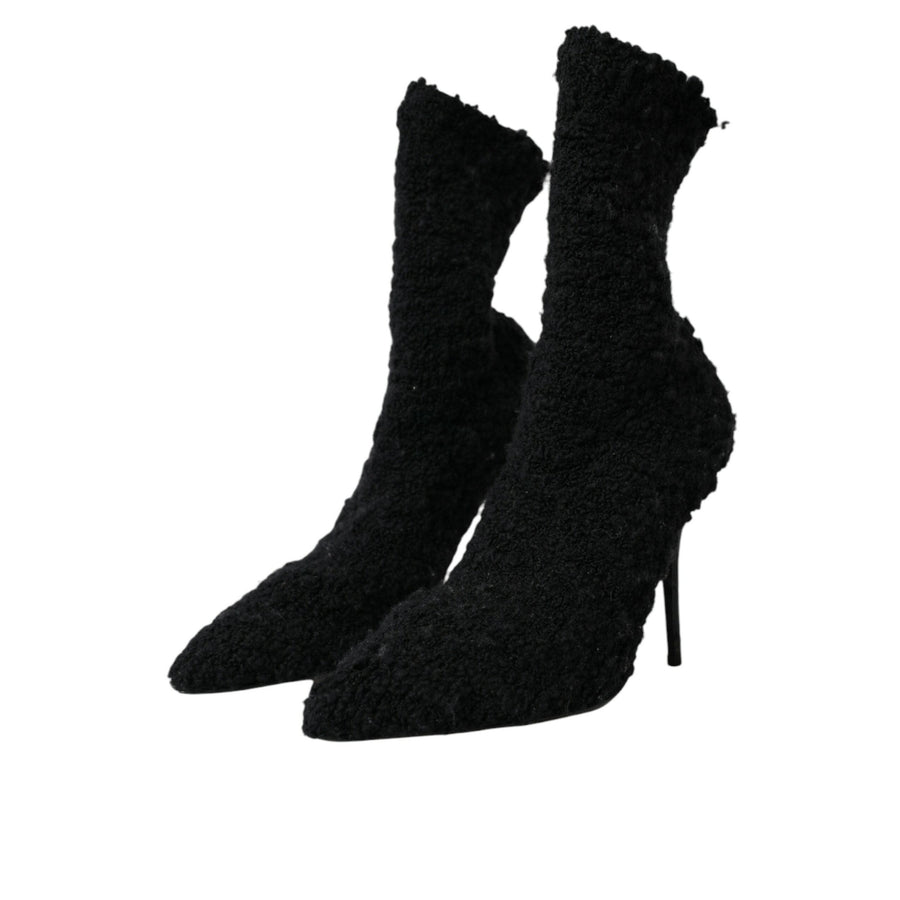 Dolce & Gabbana Black Stiletto Heels Mid Calf Boots Shoes