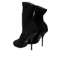 Dolce & Gabbana Black Stiletto Heels Mid Calf Boots Shoes