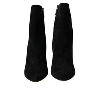 Dolce & Gabbana Black Suede Leather Ankle Heels Boots Shoes