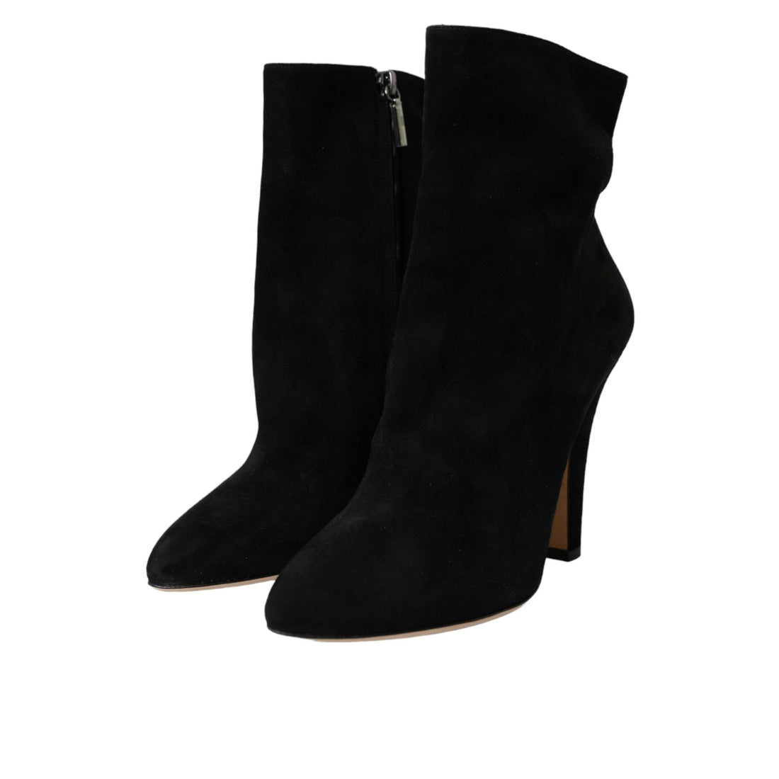 Dolce & Gabbana Black Suede Leather Ankle Heels Boots Shoes