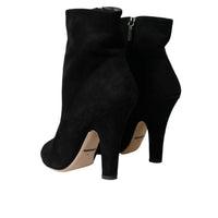 Dolce & Gabbana Black Suede Leather Ankle Heels Boots Shoes